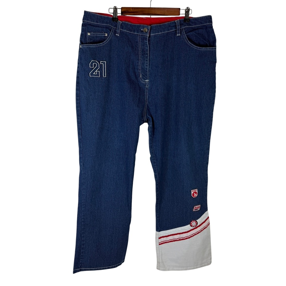 Erica Brooke Collection Women's 22 Blue Stretch Denim Sporty Patch Jeans